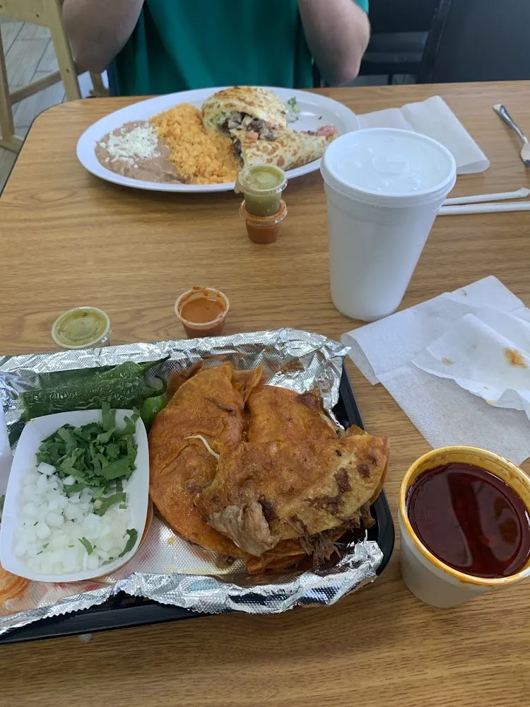 Beef Quesadilla with Rice and Beans Plate